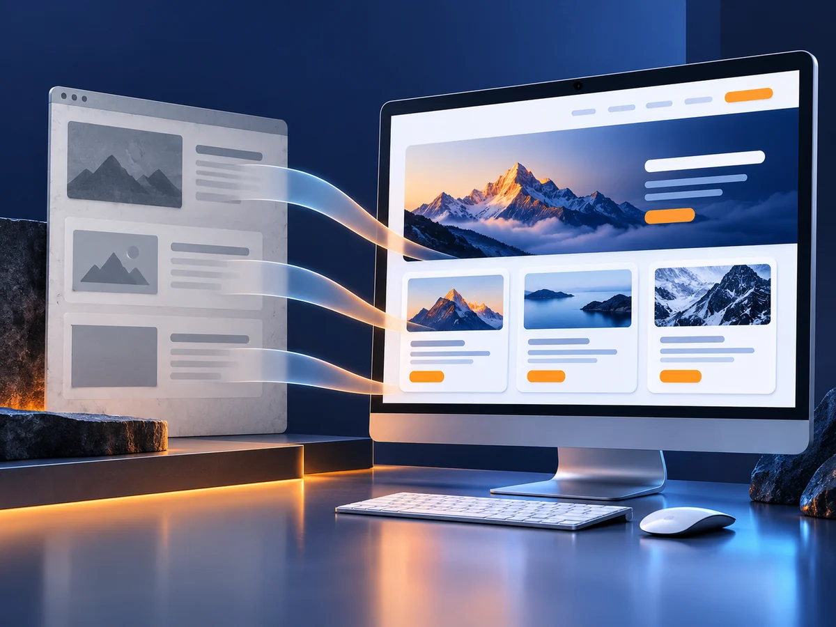 Eski ve yeni web sitesi düzenleri arasında içerik eşlemesini temsil eden bağlantılar