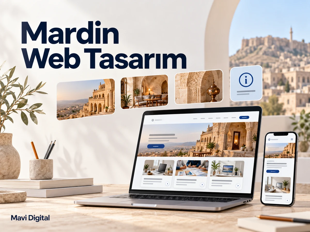 Mardin Web Tasarım başlığıyla bilgisayar ve telefonda fotoğraflı örnek işletme sitesi