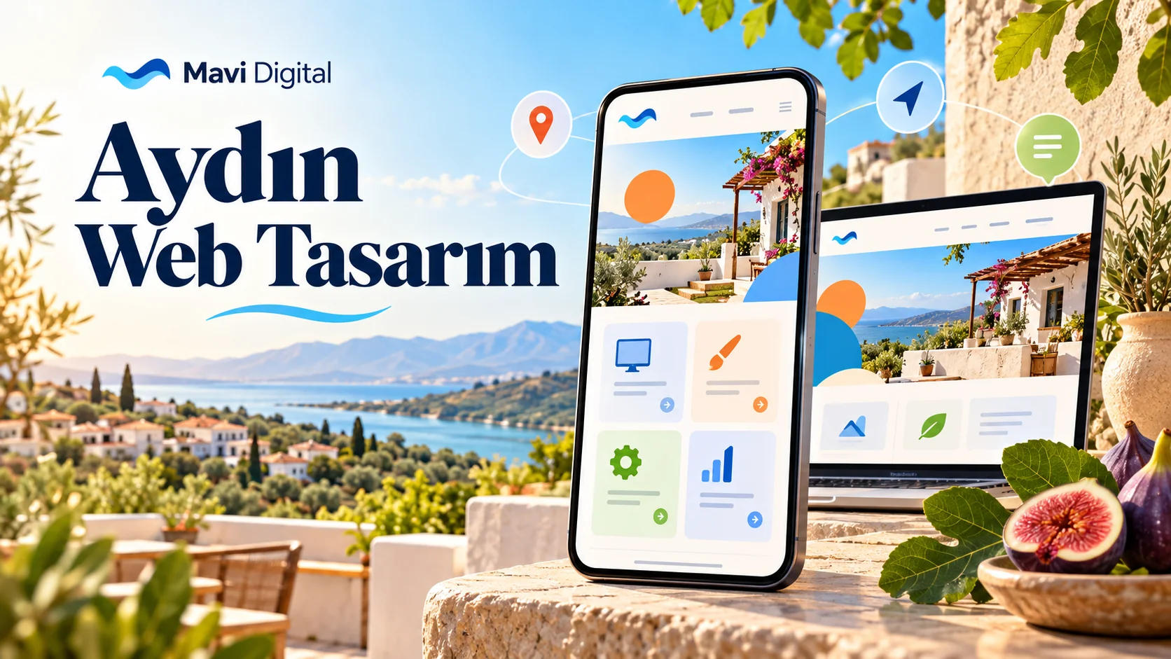 Aydın web tasarım için incir ve Ege temalı telefon ile bilgisayarda hizmet sayfası tasarımı